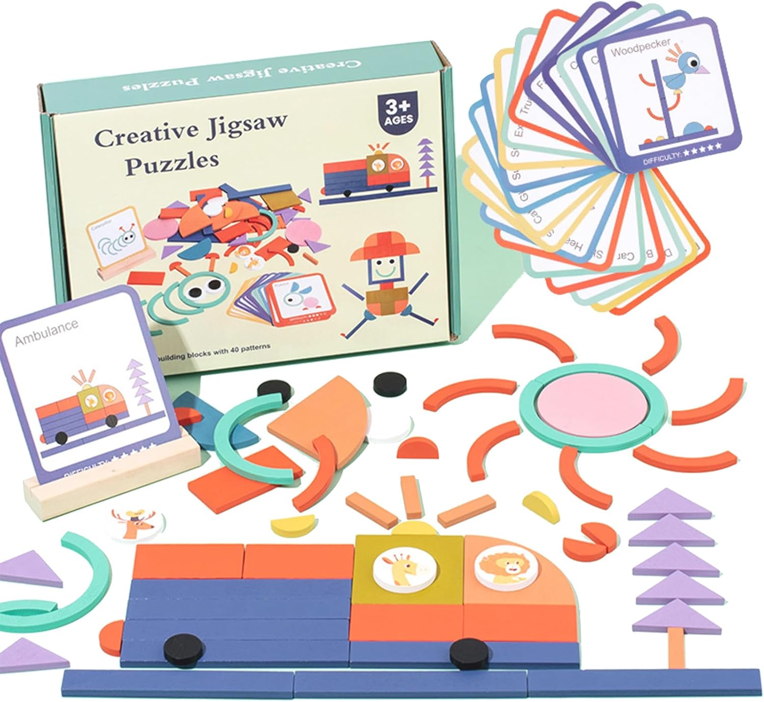 Thumbnail 6 de Jastown 120pcs Creative Mosaic Puzzle — Wooden Pattern Blocks Set for Early Learning