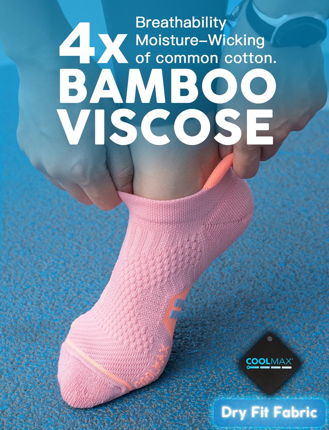 Detalle de Juclise Coolmax Bamboo Compression Running Socks – No Show, Anti-Blister, Breathable