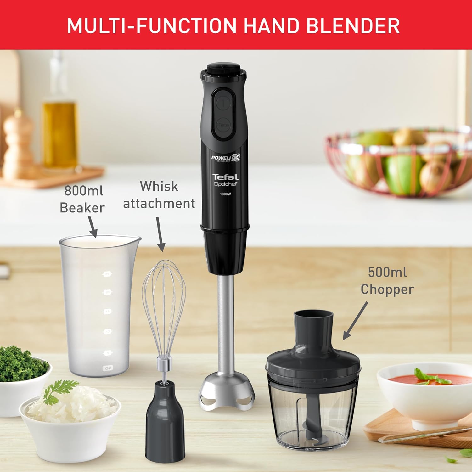 Thumbnail 2 de Tefal 3in1 Optichef Hand Stick Blender HB643842 (1000W) with 20 speeds, chopper & 800ml beaker