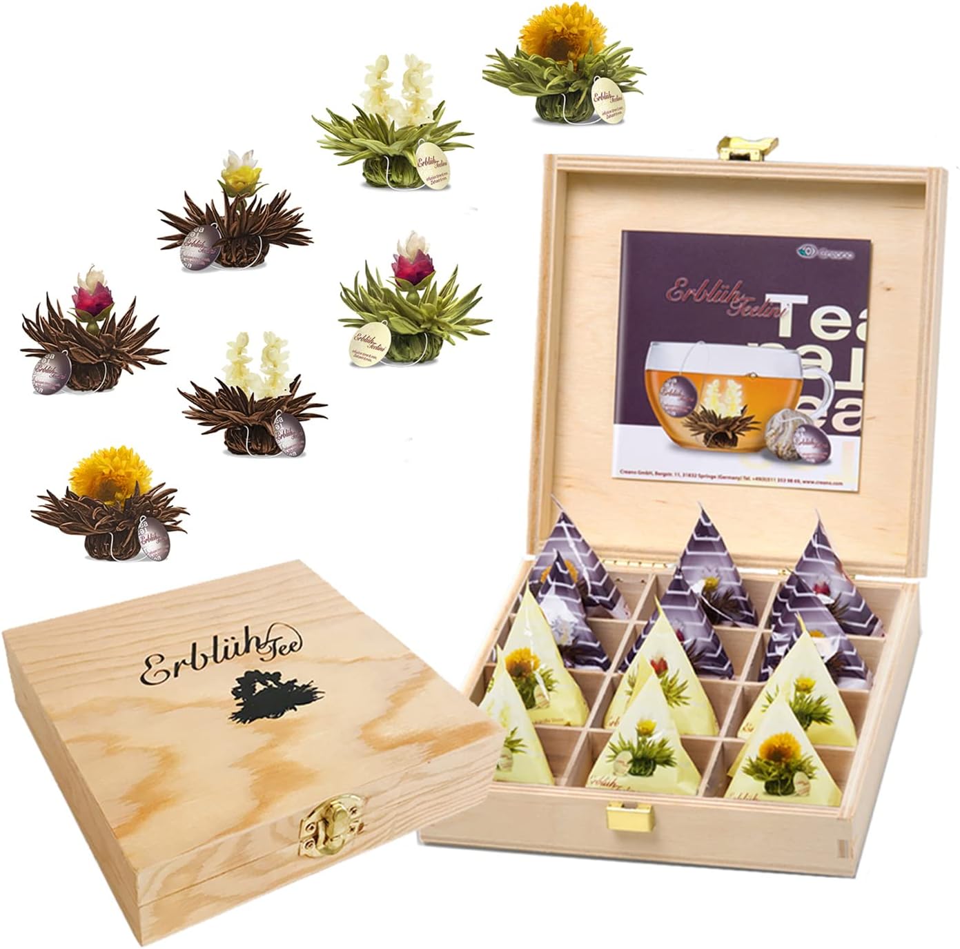 Detalle de Creano Flores de Té "Florecitas de Té" 🌸 Regalo en Caja de Madera