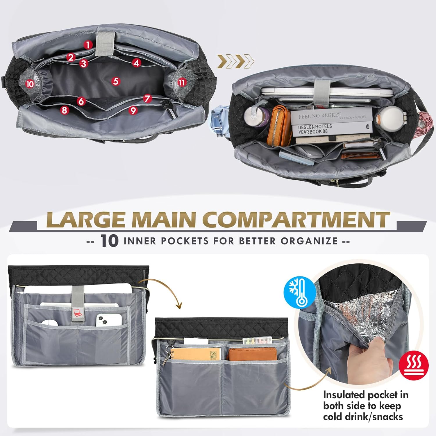 Detalle de RAINSMORE Laptop Tote Bag for Women: 15.6-inch Laptop Briefcase with Insulated Pockets
