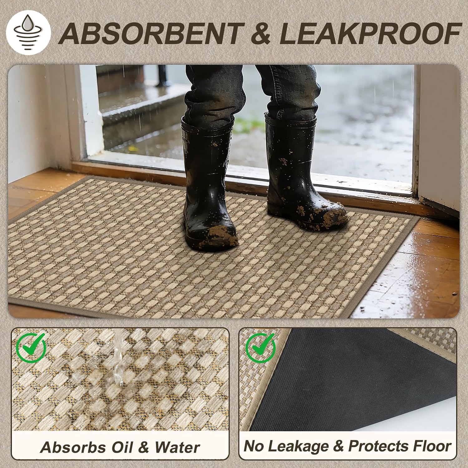 Detalle de VSIWB Indoor Door Mat, 20" x 32" Low-Pile Washable Woven Rug