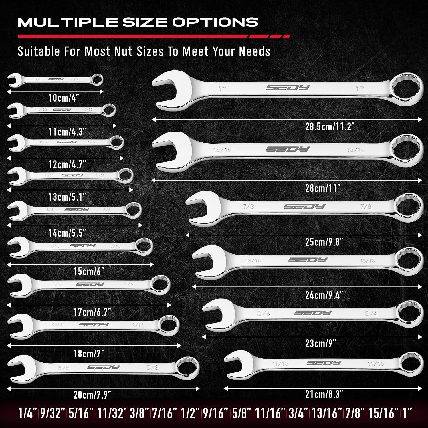 Thumbnail 3 de SEDY 81061 30-Piece Combination Wrench Set, SAE and Metric, 12-Point