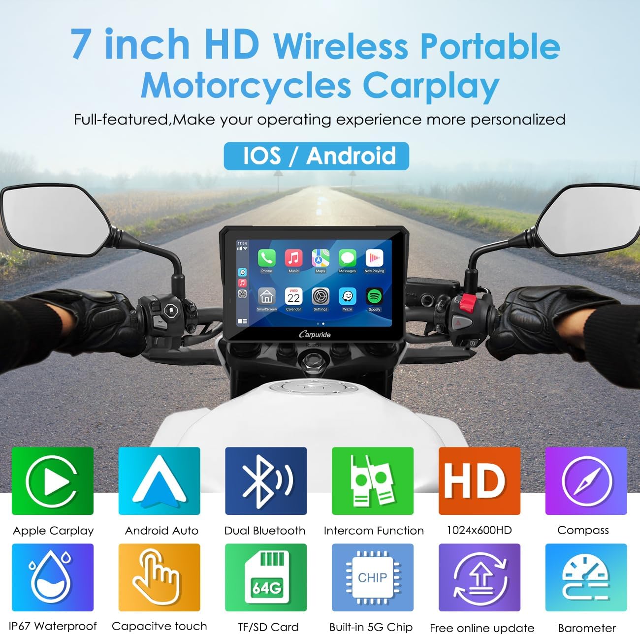 Thumbnail 1 de Carpuride W702 Pro: pantalla CarPlay para moto