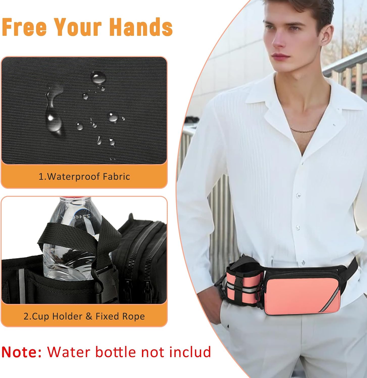 Thumbnail 2 de Esoes belt bag with bottle holder (adjustable sports hip bag) – Black