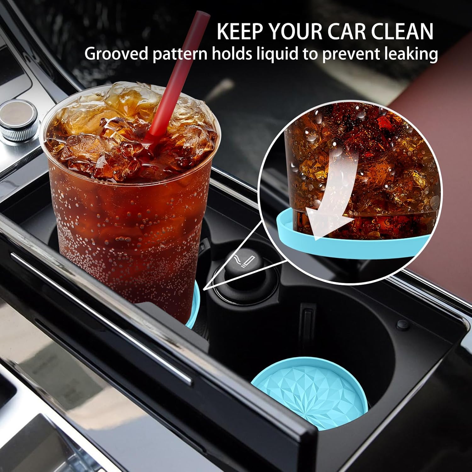 Detalle 2 de STLIAN Car Coasters for Cup Holders (4 Pack) – 2.75in Silicone Auto Mug Mats in Sky Blue