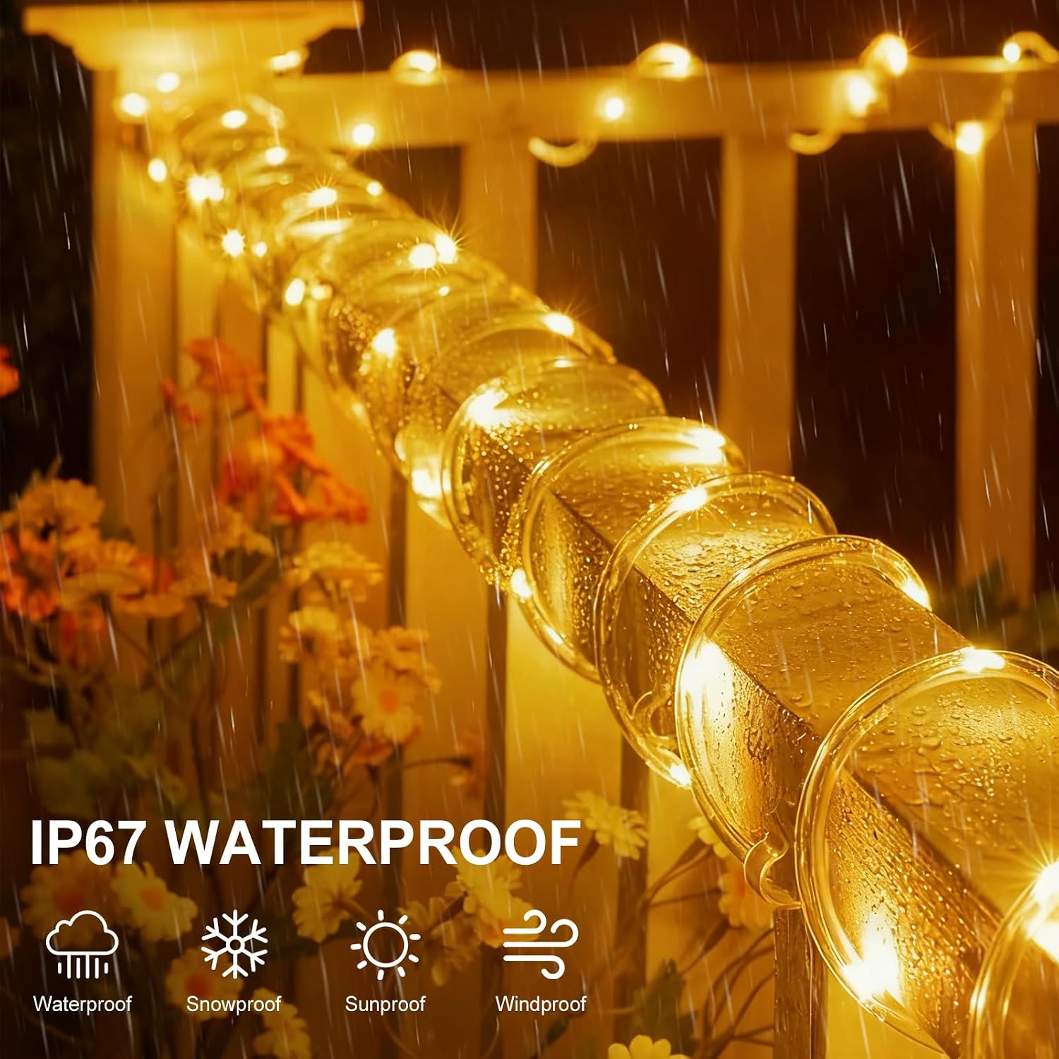 Detalle 2 de Auting Lichterschlauch Außen mit Fernbedienung, 13 m – 200 LEDs, IP65, dimmbar, Timer