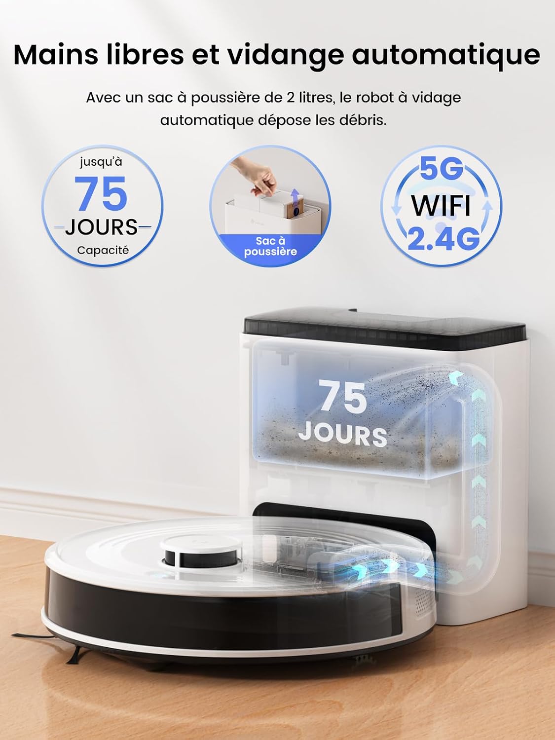 Detalle de Lefant M2 Plus : Robot aspirateur laveur 6000Pa avec station d’autovidage et navigation LiDAR