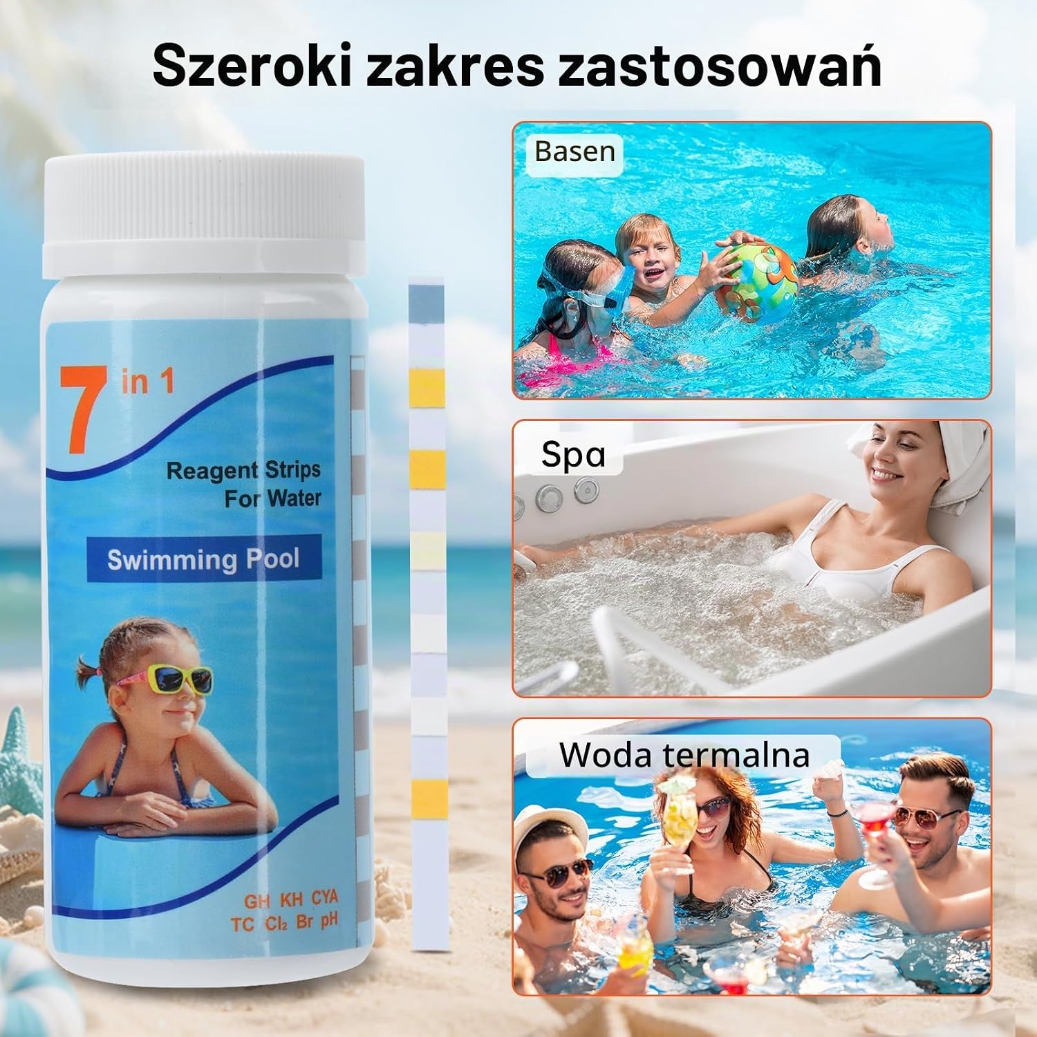 Detalle 2 de Aideepen 7 en 1 – paski testowe do basenu i spa, 100 sztuk, 7 parametrów