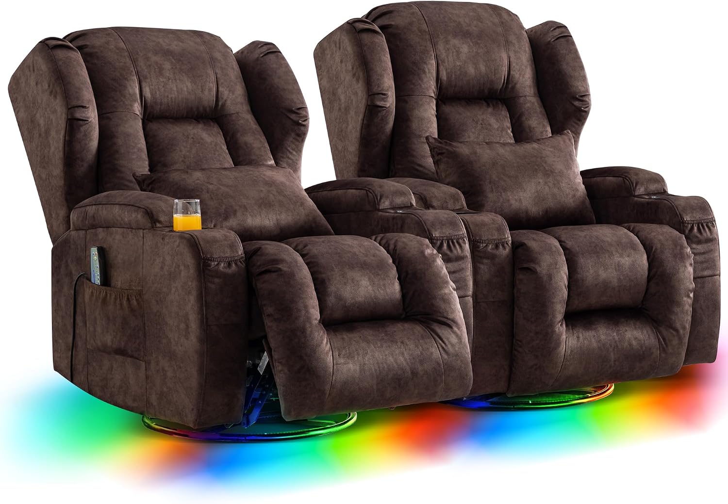 SITURAY 2-Motoren Elektrisch Verstellbarer Relaxsessel mit Liegefunktion, Drehbarer TV-Sessel inkl. Massage und Wärme – Samt Braun (2er-Set)