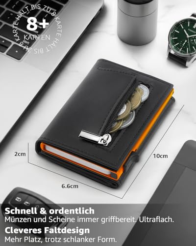Thumbnail 1 de TEEHON Geldbörse Herren – Magnetische Slim Wallet mit Münzfach, RFID-Schutz und ID-Fenster (Schwarz & Orange)