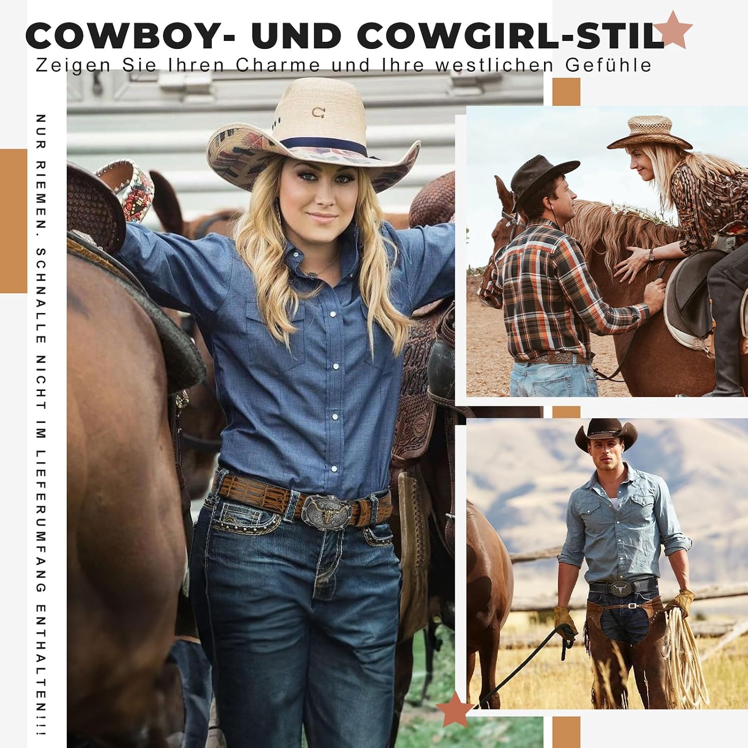 Thumbnail 6 de BELTROAD Western Ledergürtel ohne Schließe für Jeans & Cowboystyle – verstellbarer Gürtel mit Austausch-System