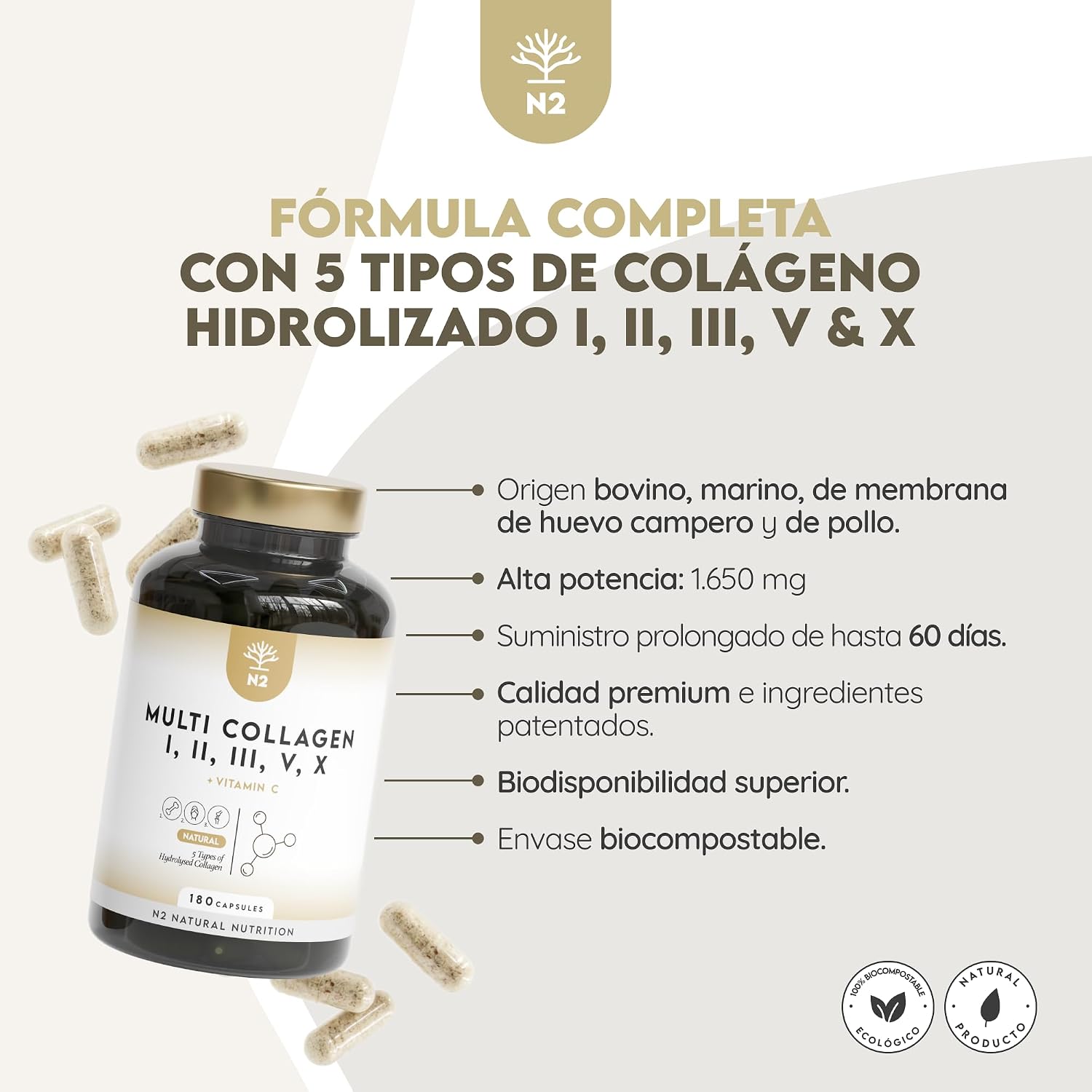 Detalle 2 de N2 Natural Nutrition Colágeno Hidrolizado 1650mg