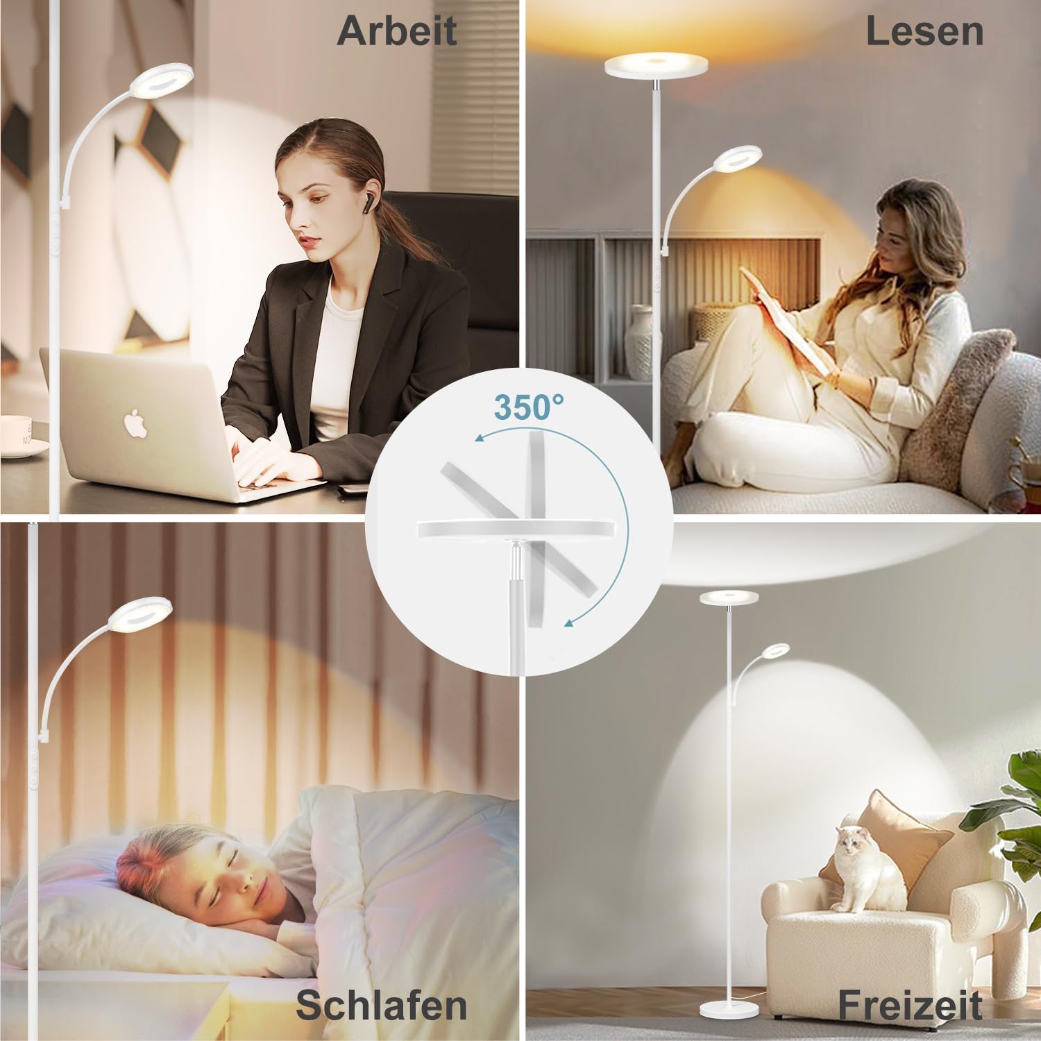 Detalle de 42W Stehlampe Wohnzimmer Weiß: 4200 Lumen, verstellbare Farbtemperatur und Dimmmodus