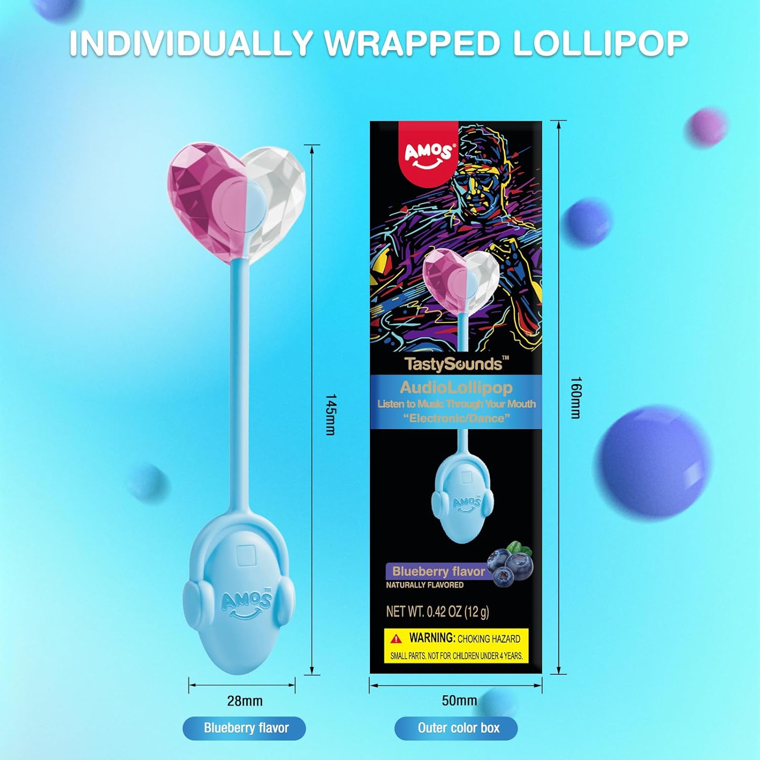 Thumbnail 5 de AMOS Musicales Sucette Bonbon Lollipop – Sucette Sonore sans sucre, arôme Myrtille-Fraise, 1 pièce