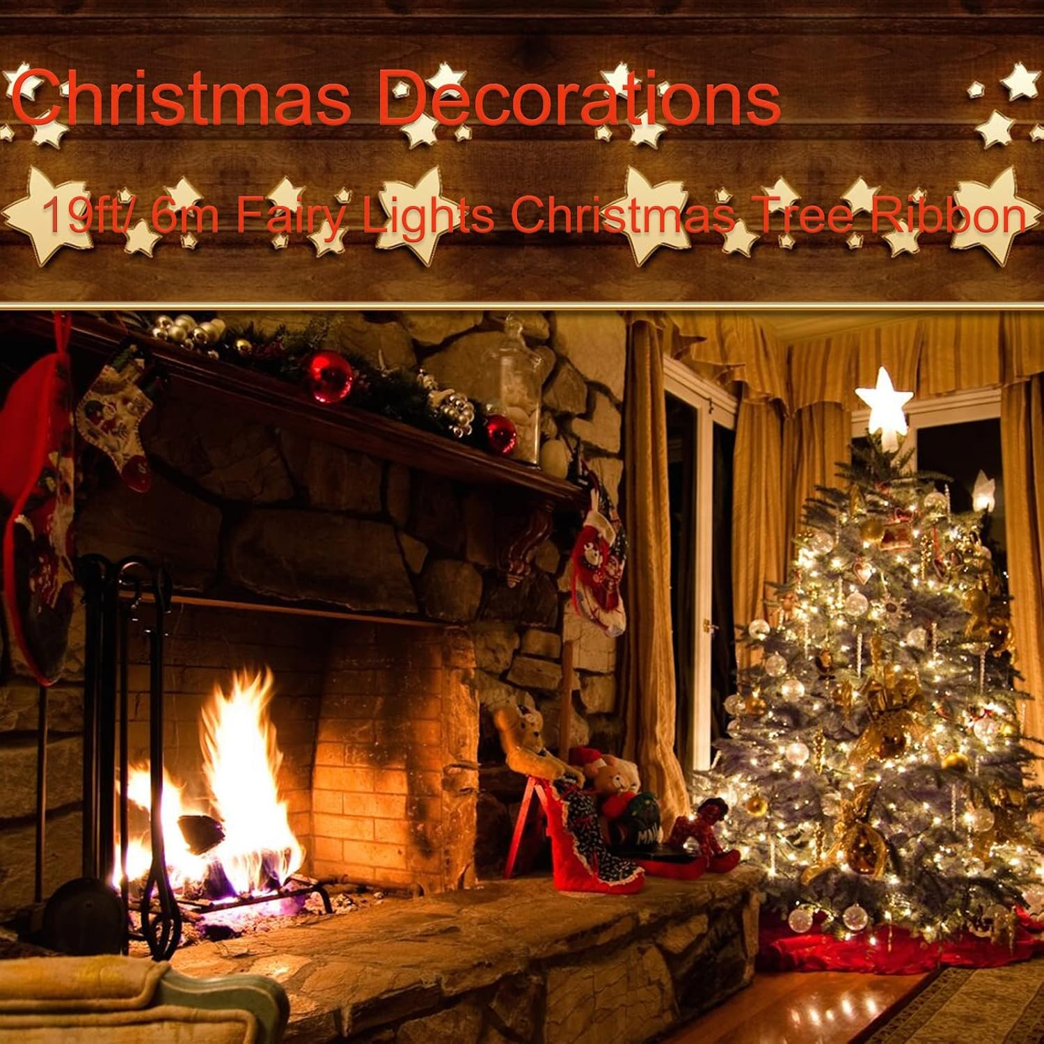 Thumbnail 6 de Fuanxo Christmas Tree Ribbon Fairy Lights, 6 m, Silver, 60 Warm-White LEDs