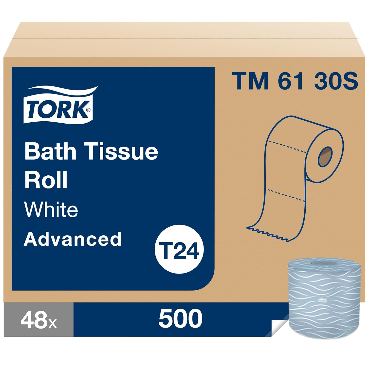 Detalle de Tork TM6130S Advanced Bath Tissue, 2-Ply, 500 Sheets, 48 Rolls