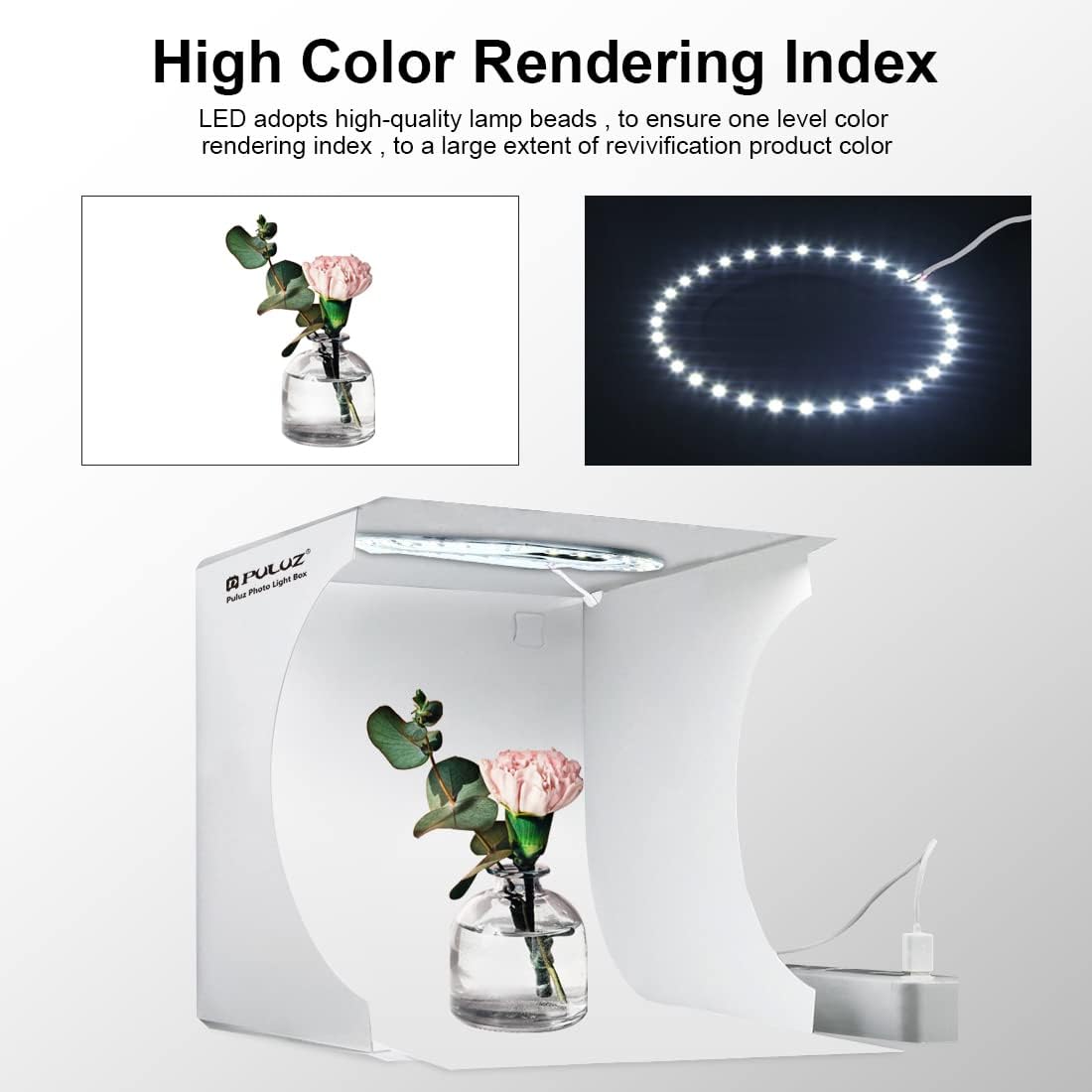Detalle 2 de PULUZ Light Box 9’/23CM Three Colour Temperature Foldable Photo Studio for Small Products