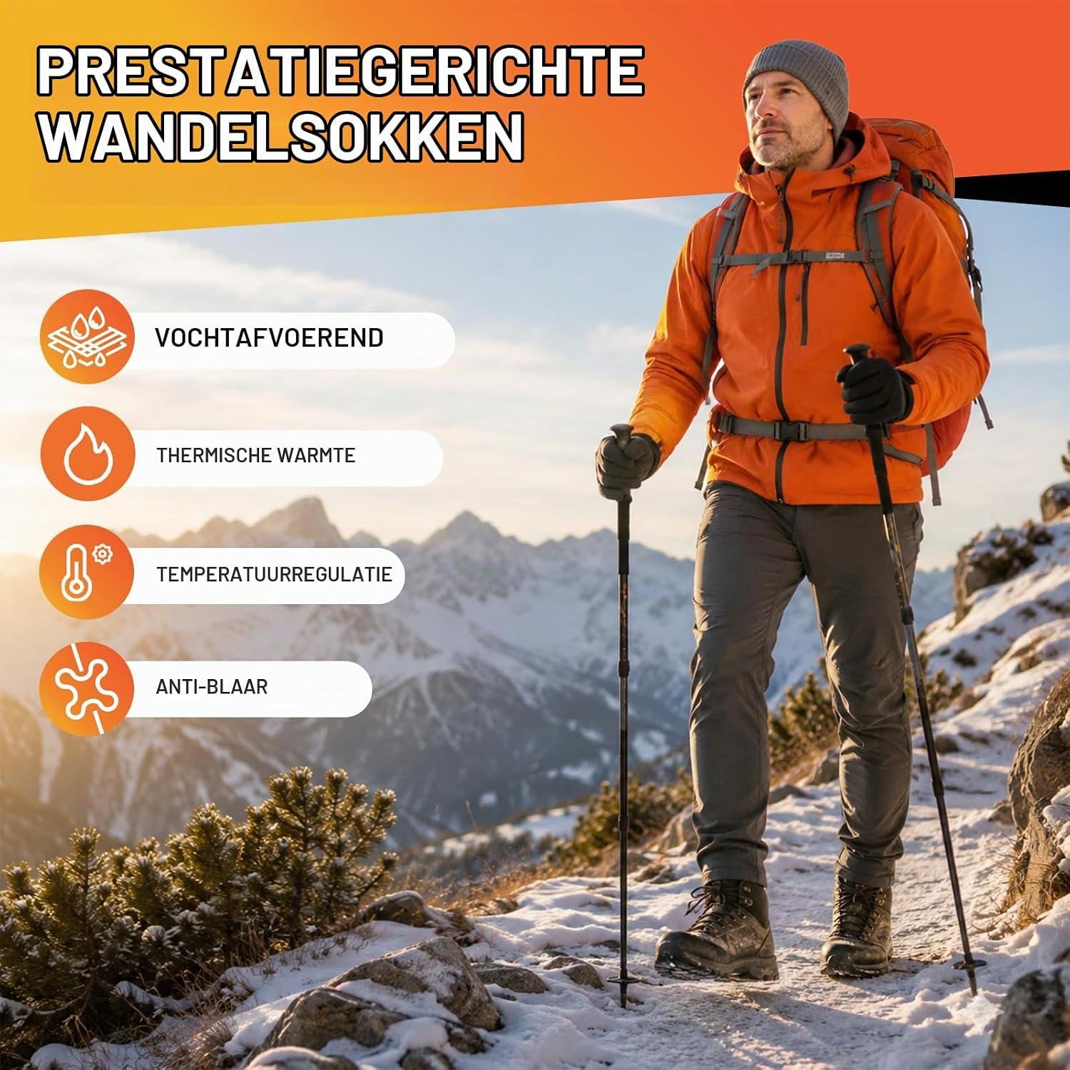 Detalle 2 de Veximora merinowollen wandelsokken, dik en gewatteerd, ademend, 3/5 paar
