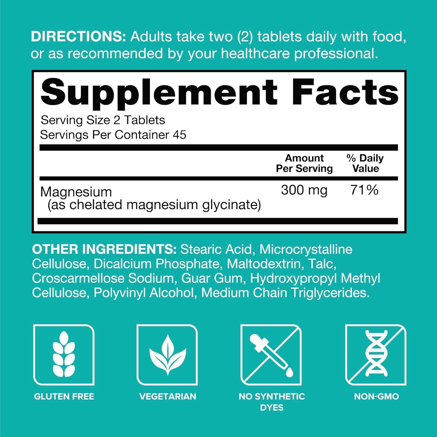 Detalle 2 de Qunol Magnesium Glycinate Tablets, 300 mg, Fully Chelated, 90 Count
