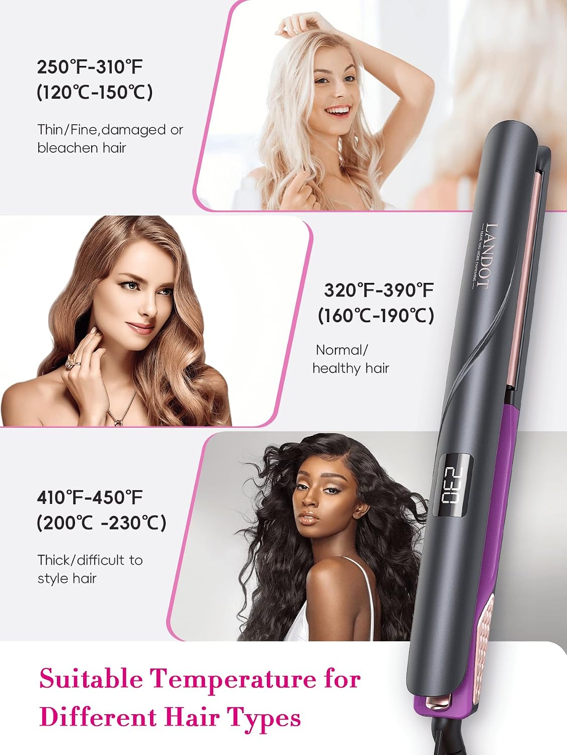 Thumbnail 4 de LANDOT Ceramic Hair Straighteners for Women – 1 Inch Dual Voltage Flat Iron