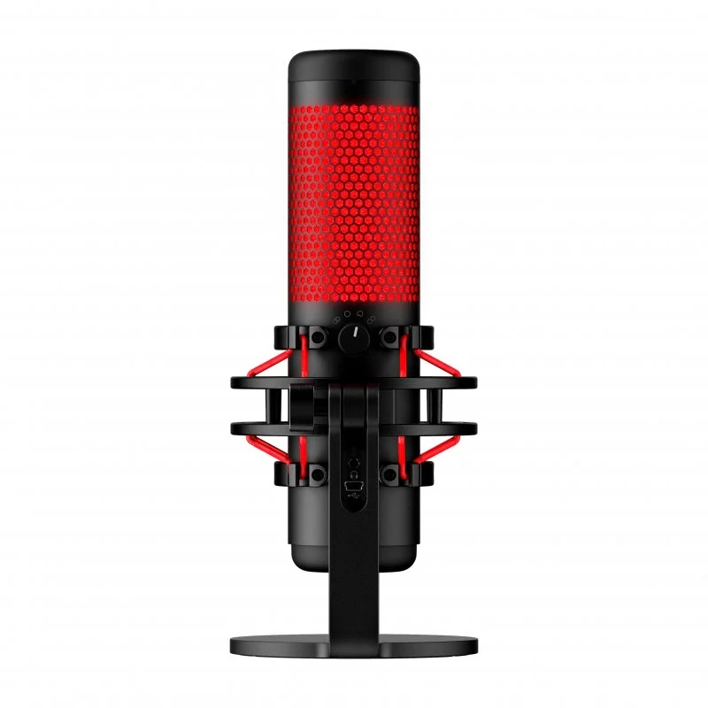 Detalle 2 de HyperX QuadCast micrófono de condensador rojo para streaming y podcasting