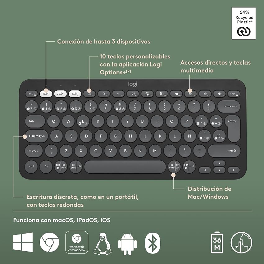 Thumbnail 6 de Logitech Pebble Keys 2 K380s: Teclado Bluetooth Portátil 🖥