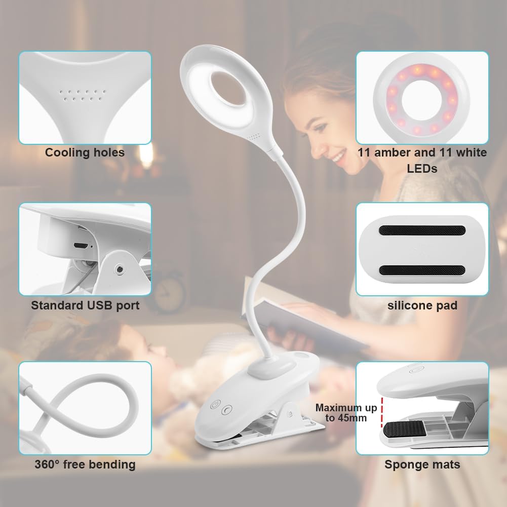 Thumbnail 4 de URAQT Lampada da Lettura a Clip: lampada da tavolo LED con controllo touch e dimmer, 3 temperature di colore, 360° e USB