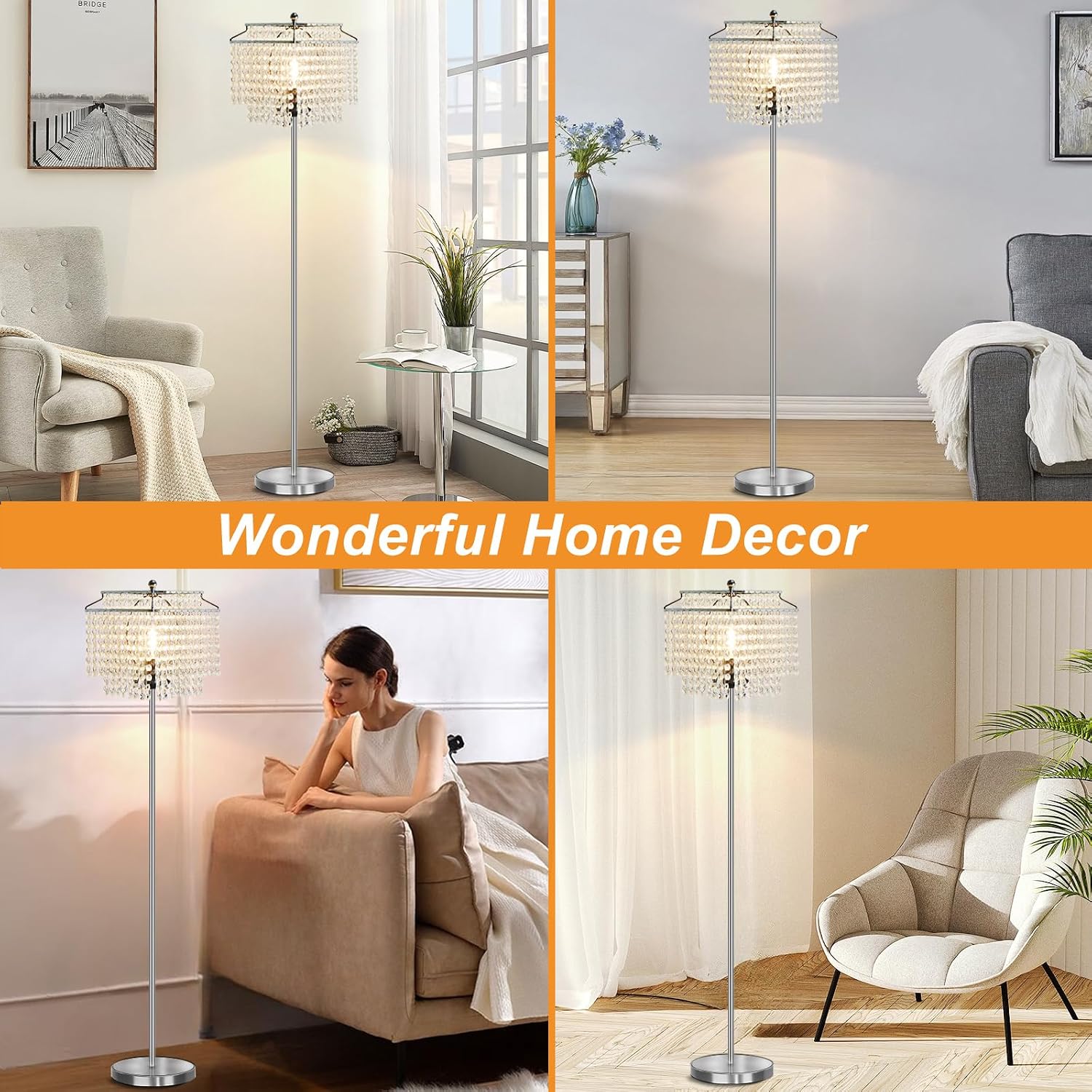 Thumbnail 6 de Luvkczc T00067 Crystal Floor Lamp, Silver Crystal Shade, 8W LED