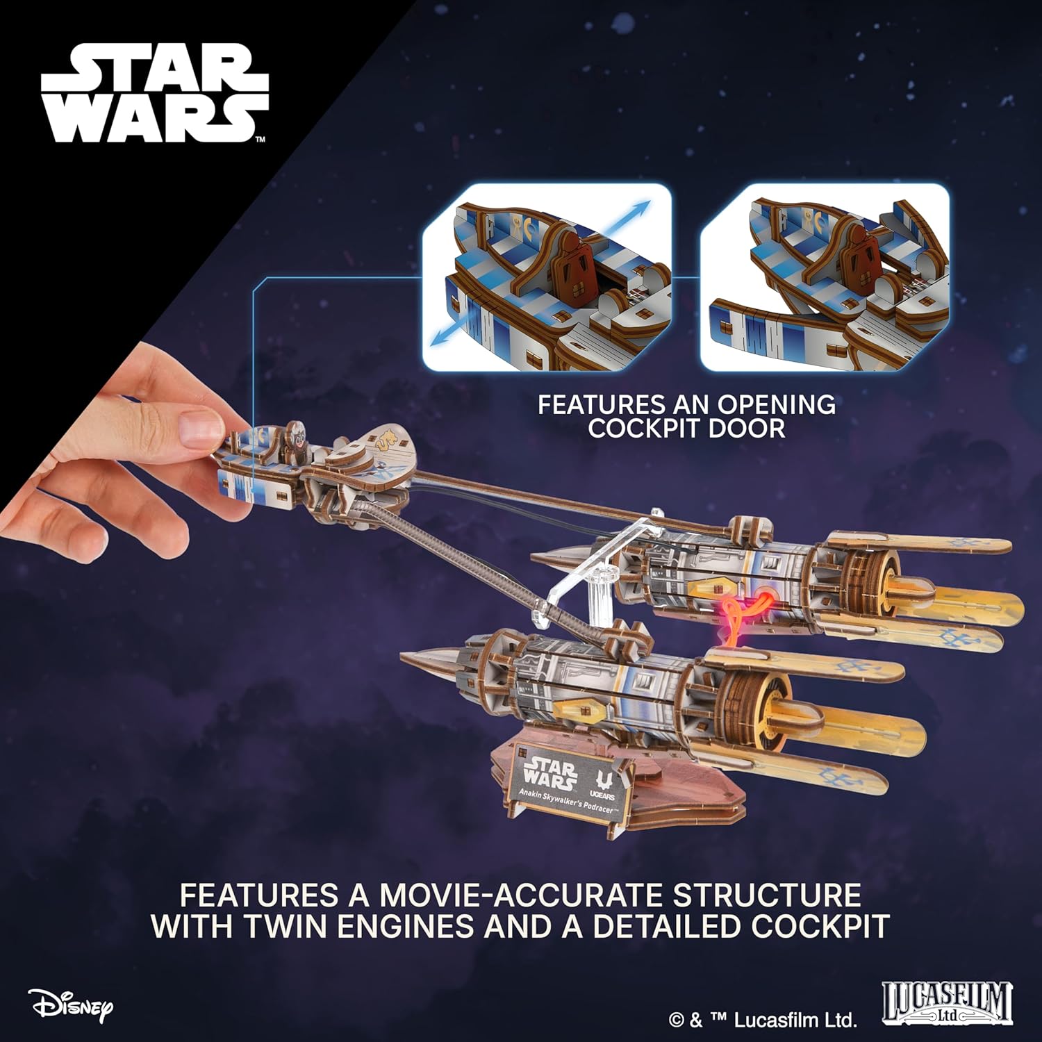 Detalle de UGEARS Star Wars Anakin Skywalker’s Podracer – 3D Wooden Puzzle for Adults