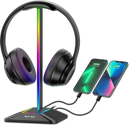 Detalle de New Bee Z8 RGB Kopfhörerhalterung – Halterung aus Aluminium, 7 RGB-Modi, schwarz