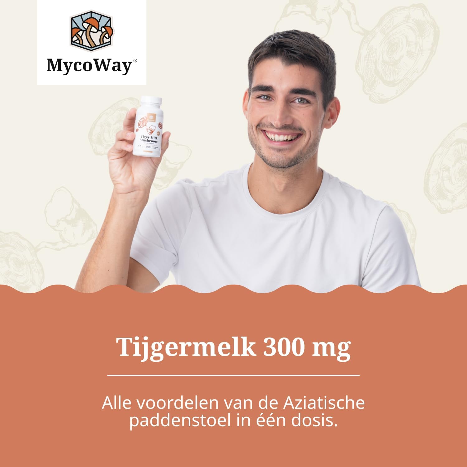 Detalle de MycoWay Tijgermelk Paddenstoel 300 mg capsules met bètaglucaan, 90 stuks