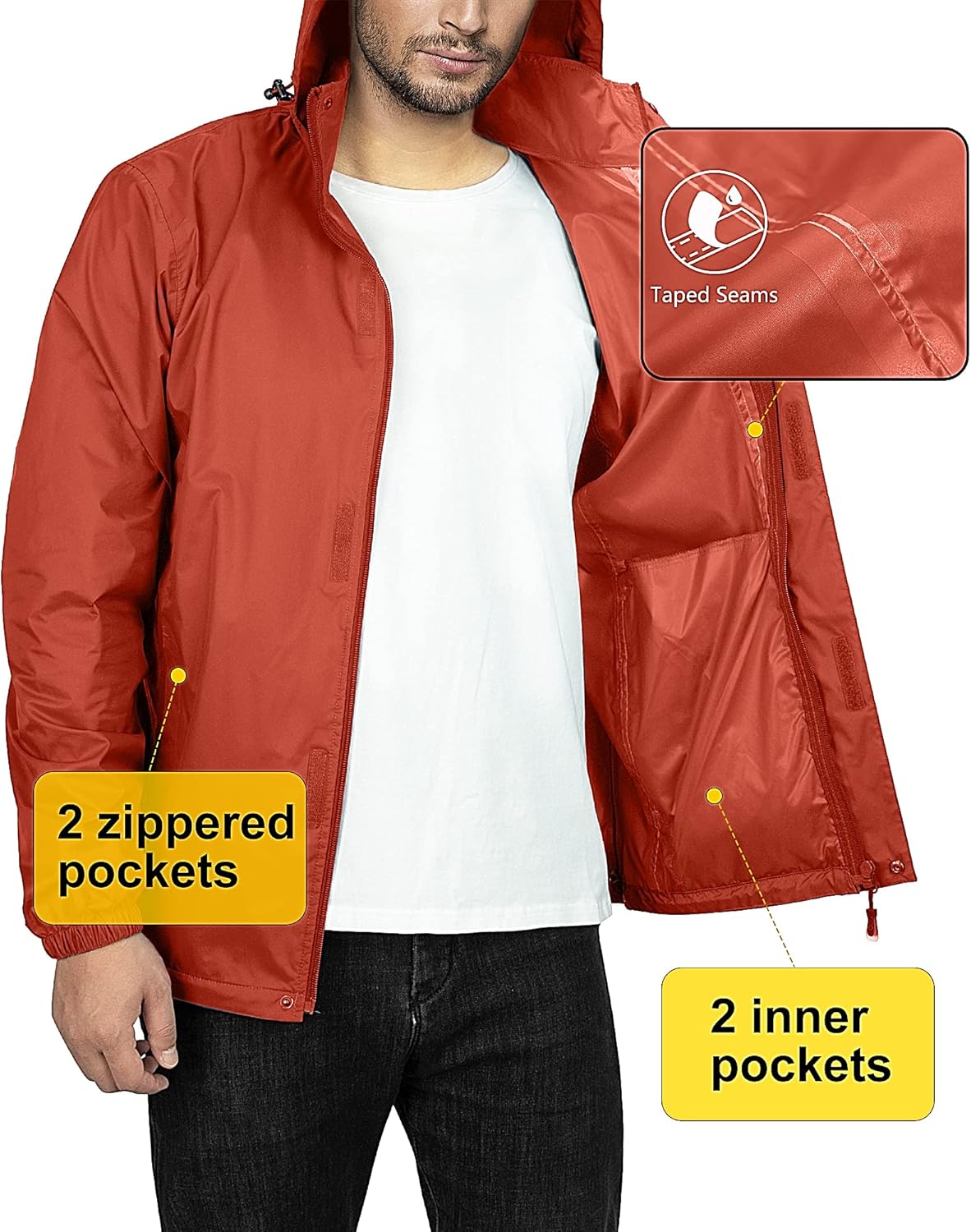 Detalle de 33,000ft Men's Lightweight Waterproof Outdoor Jacket with Packaway Hooded Rain Shell