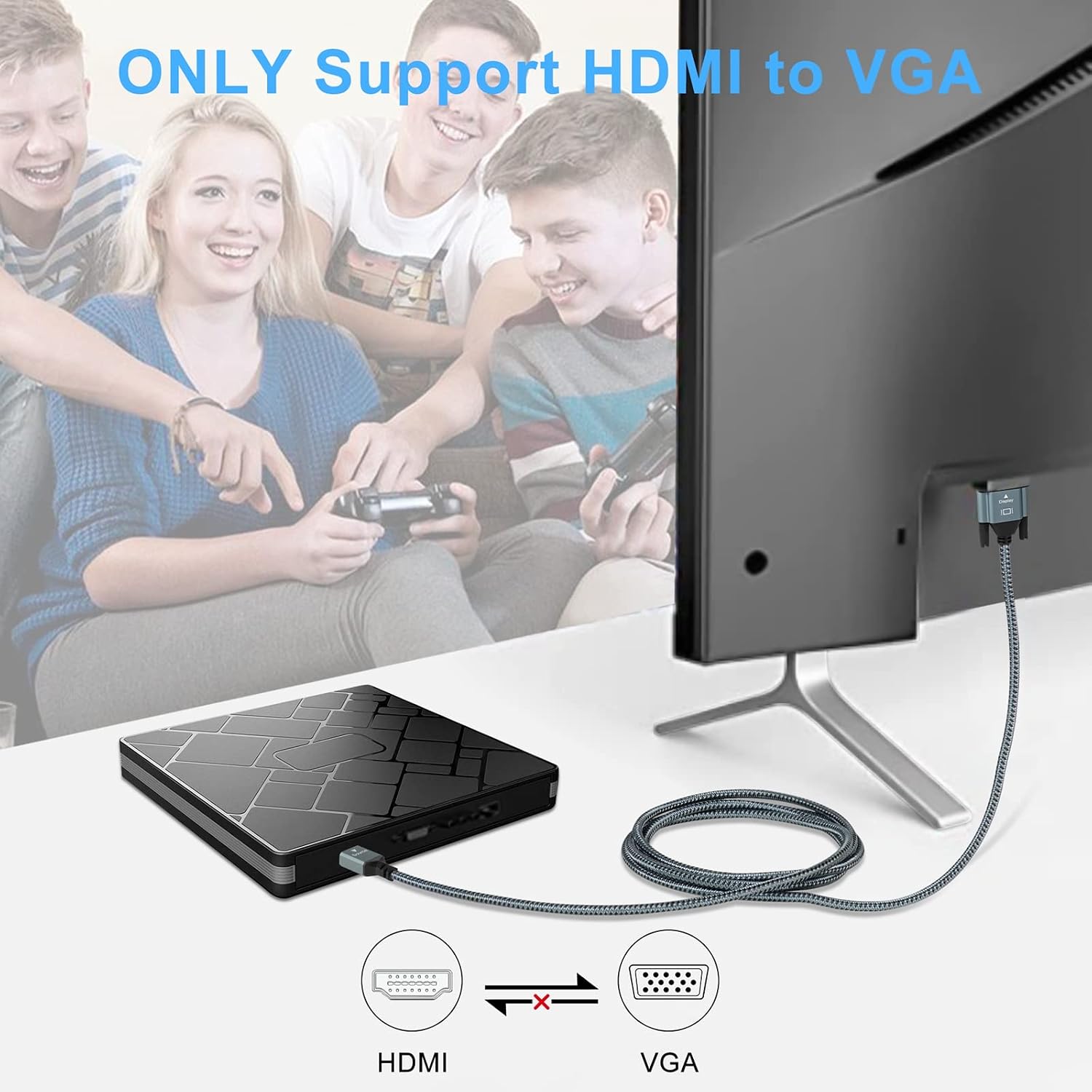 Detalle de Twozoh HDMI auf VGA Kabel 2M – Aluminiumgehäuse, vergoldete Stecker, 1080p/60Hz