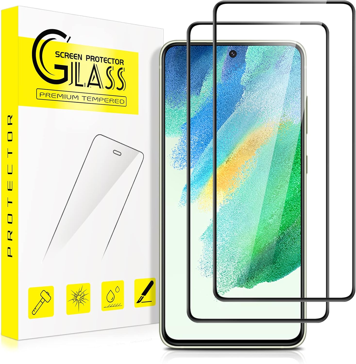Detalle de Schutzfolie für Samsung Galaxy S21 FE 5G/4G – Panzer Glas, 2-Stück, 9H Härte, Blasenfrei, HD-Klar