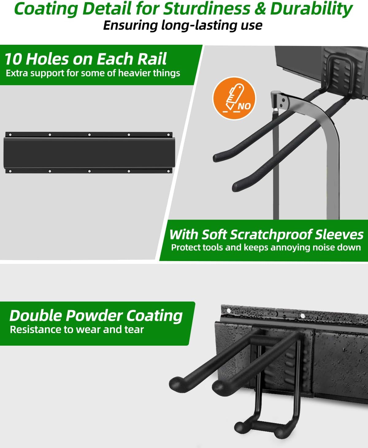 Thumbnail 6 de PIYILO Garden Tool Organizer, 48-Inch Rail with 18 Rubber-Coated Hooks