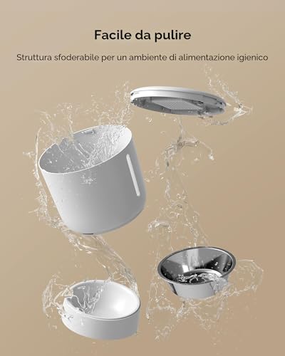 Detalle 2 de Faroro Distributore Automatico Cibo per Gatti e Cani 4L con Ciotola in Acciaio Inox, Funzione Timer e Slow Feed