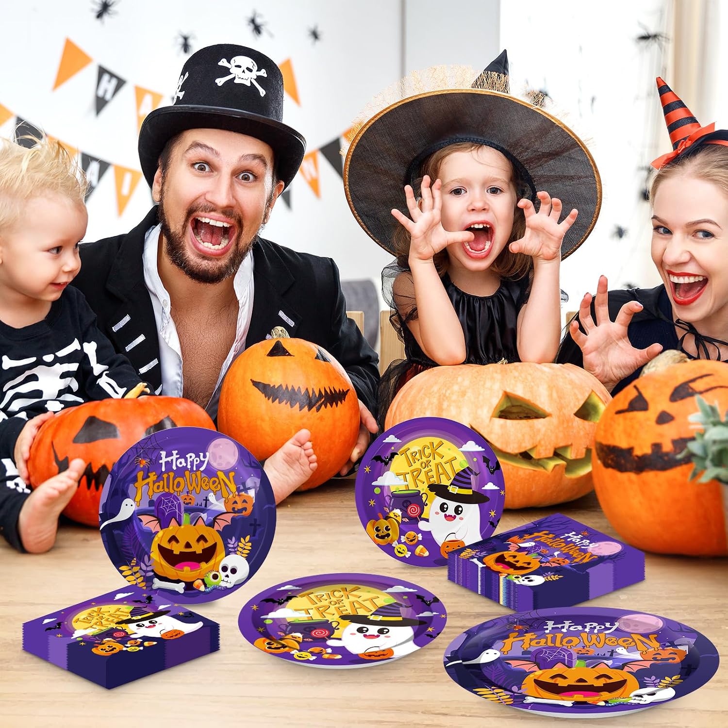 Thumbnail 6 de PERFQU Halloween Paper Plates and Napkins Set, 150 Pieces, 9- and 7-Inch Plates