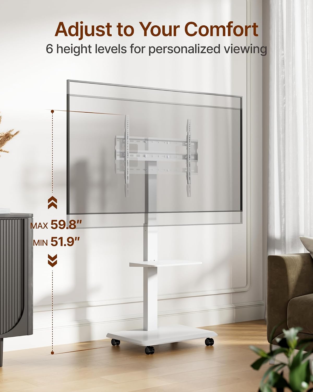 Thumbnail 5 de ECOTINY HW1275WH Rolling TV Stand, 32–75-Inch, Power Outlet, White