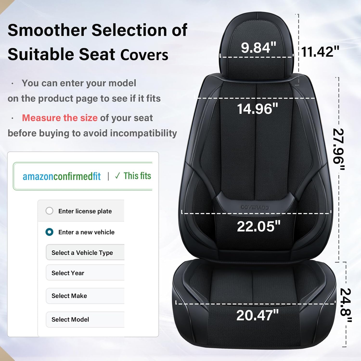 Thumbnail 6 de Coverado Front and Back Seat Covers (5-Piece Universal Set) with Breathable Fabric & Leatherette