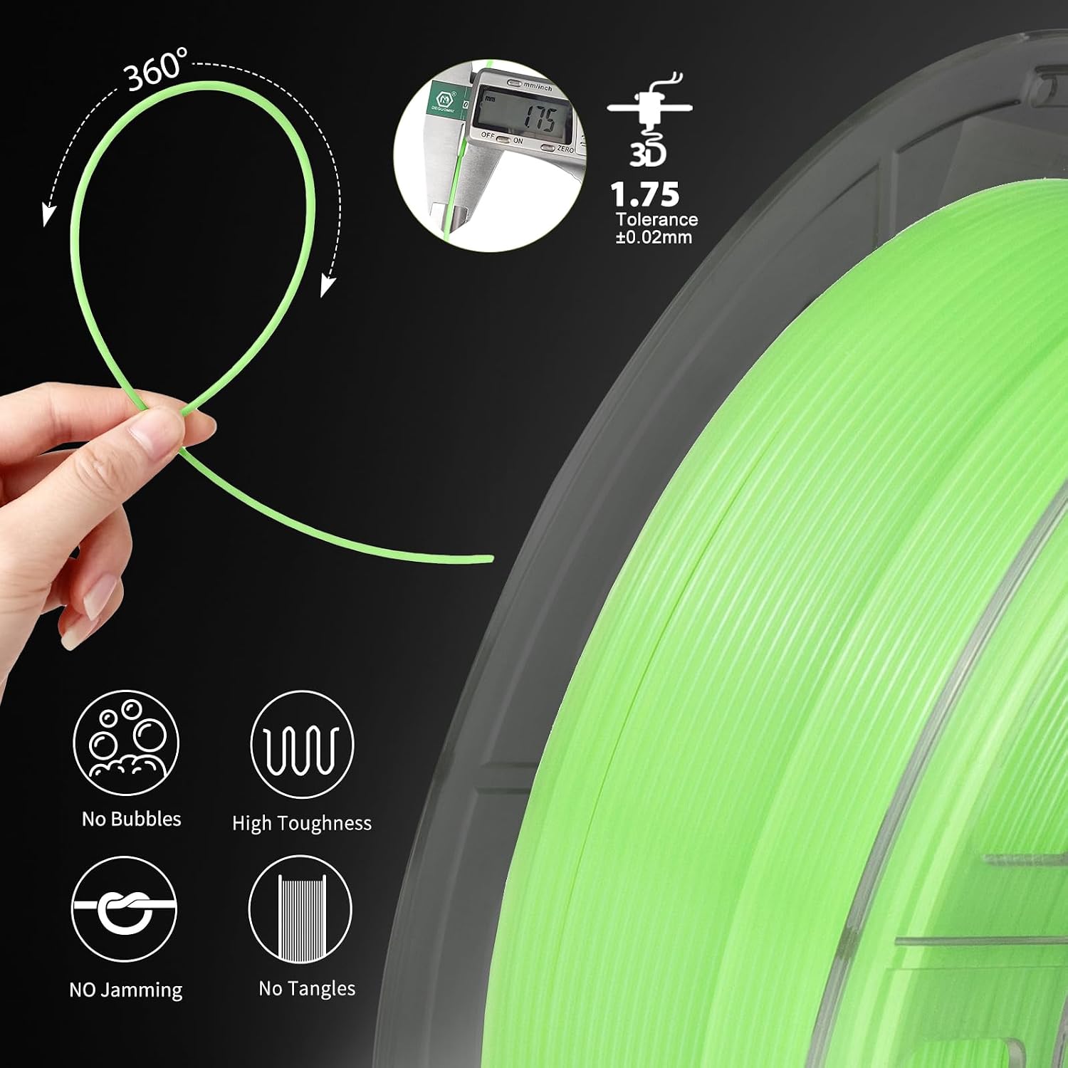 Detalle de iSANMATE PETG Grün Glow-in-the-Dark Filament 1,75 mm (1 kg) – FDM 3D-Druckmaterial