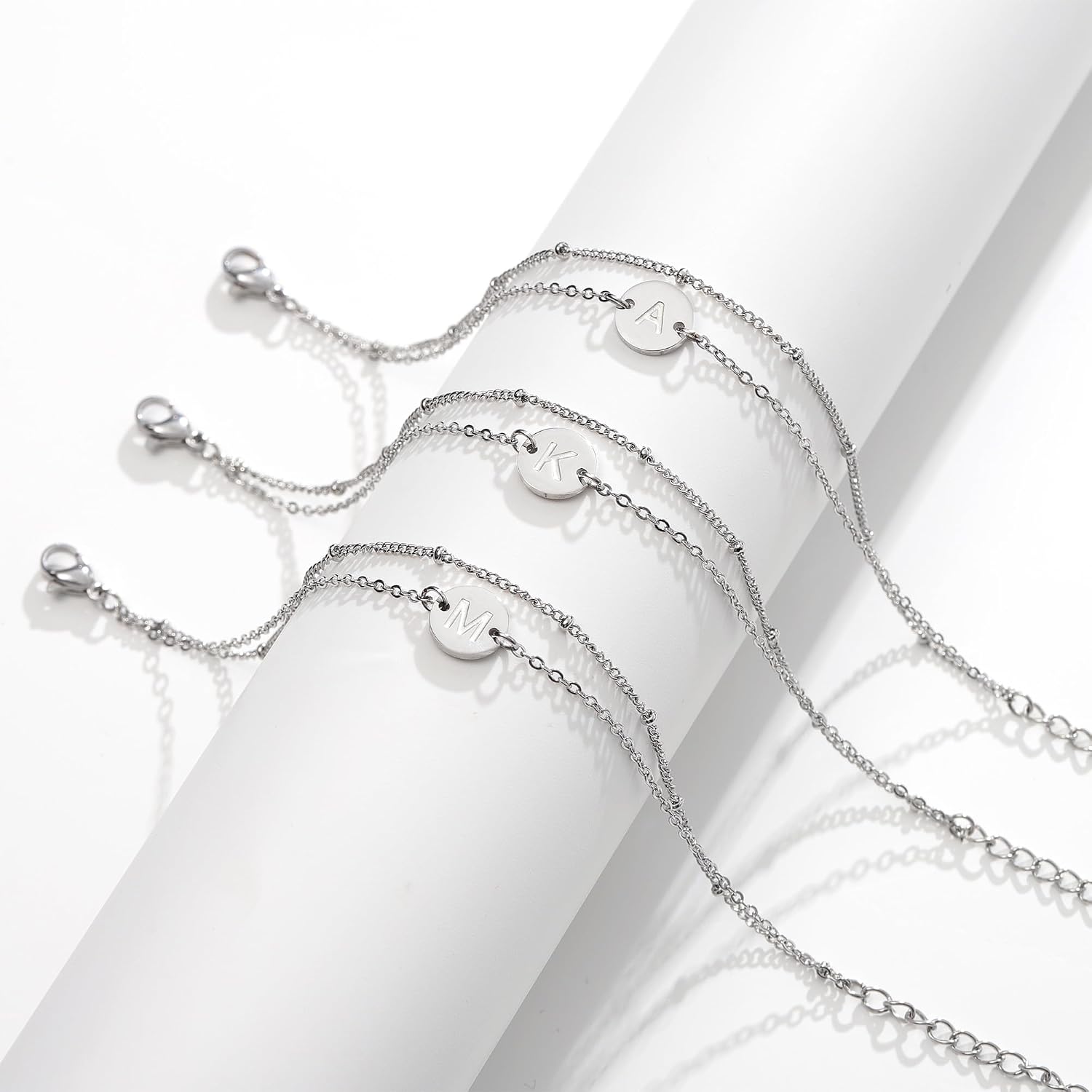 Thumbnail 6 de TINGN Buchstaben-Armband für Damen in Silber/Gold mit Monogramm-Scheiben – 18K Weißgold/vergoldet, 2-in-1 mit Verlängerungskette