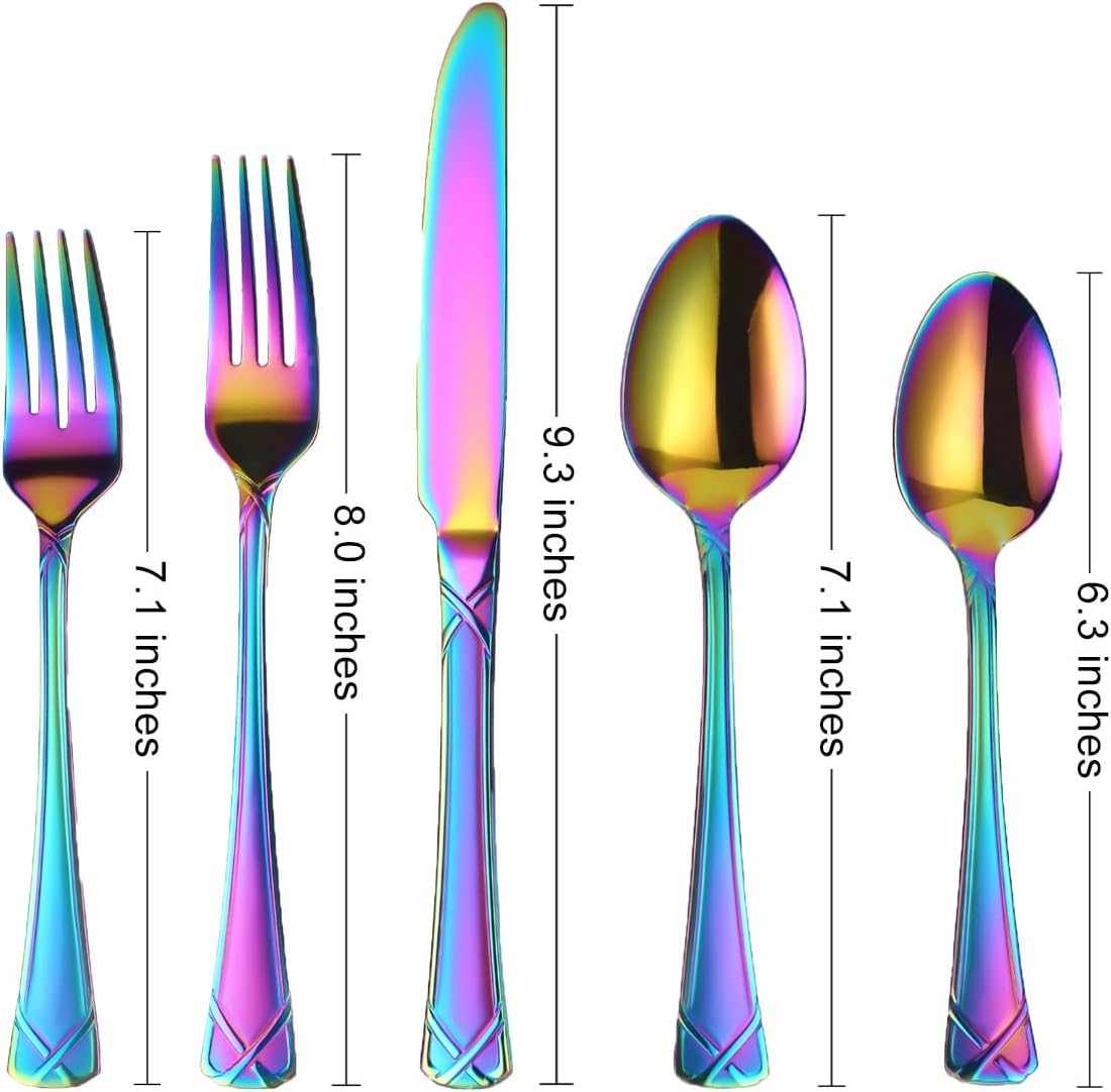 Detalle de X-Haoware 30-teiliges Regenbogen Besteckset – Edelstahl für 6 Personen, spülmaschinenfest
