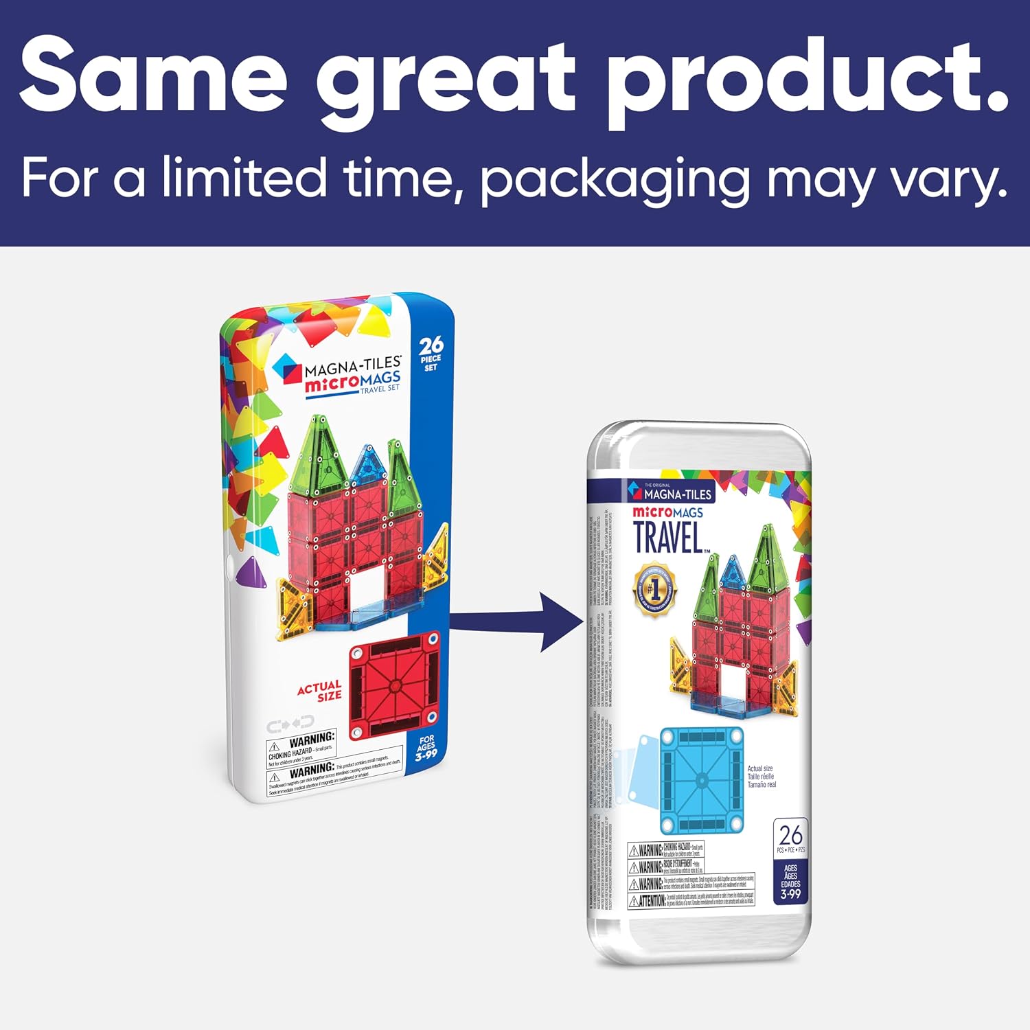 Thumbnail 1 de Magna-Tiles microMAGS 26-Piece Travel Magnetic Construction Set – Bold Colours