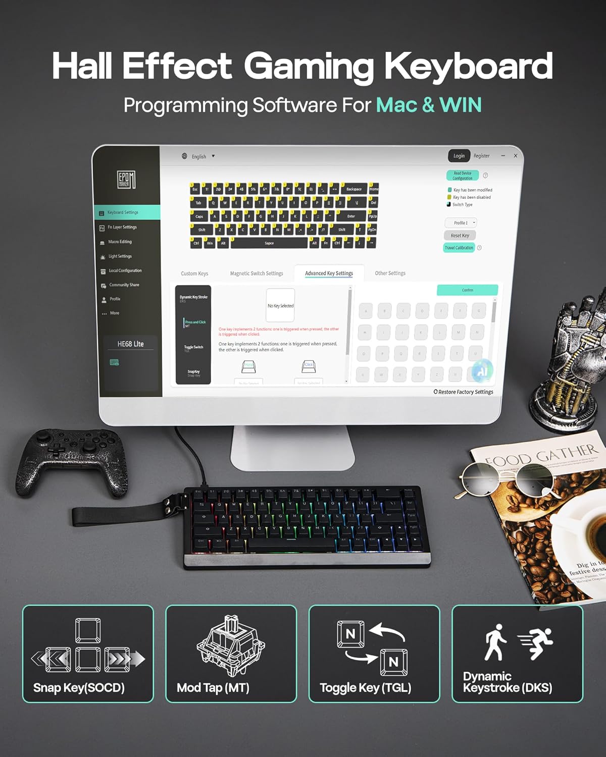 Thumbnail 3 de EPOMAKER HE68 Lite Hall Effect Gaming Keyboard (HE68 Lite) – 65% wired board with 8k polling, A-RGB and adjustable fast trigger