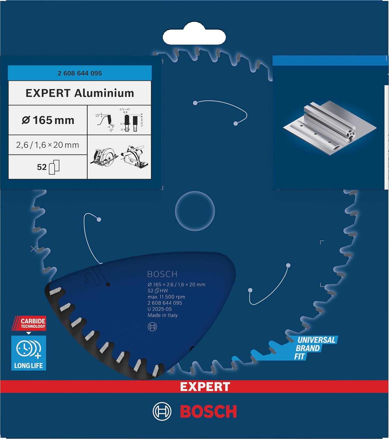 Detalle 2 de Bosch EXPERT aluminiumsågklinga 165 mm, 52 tänder och hårdmetallteknik