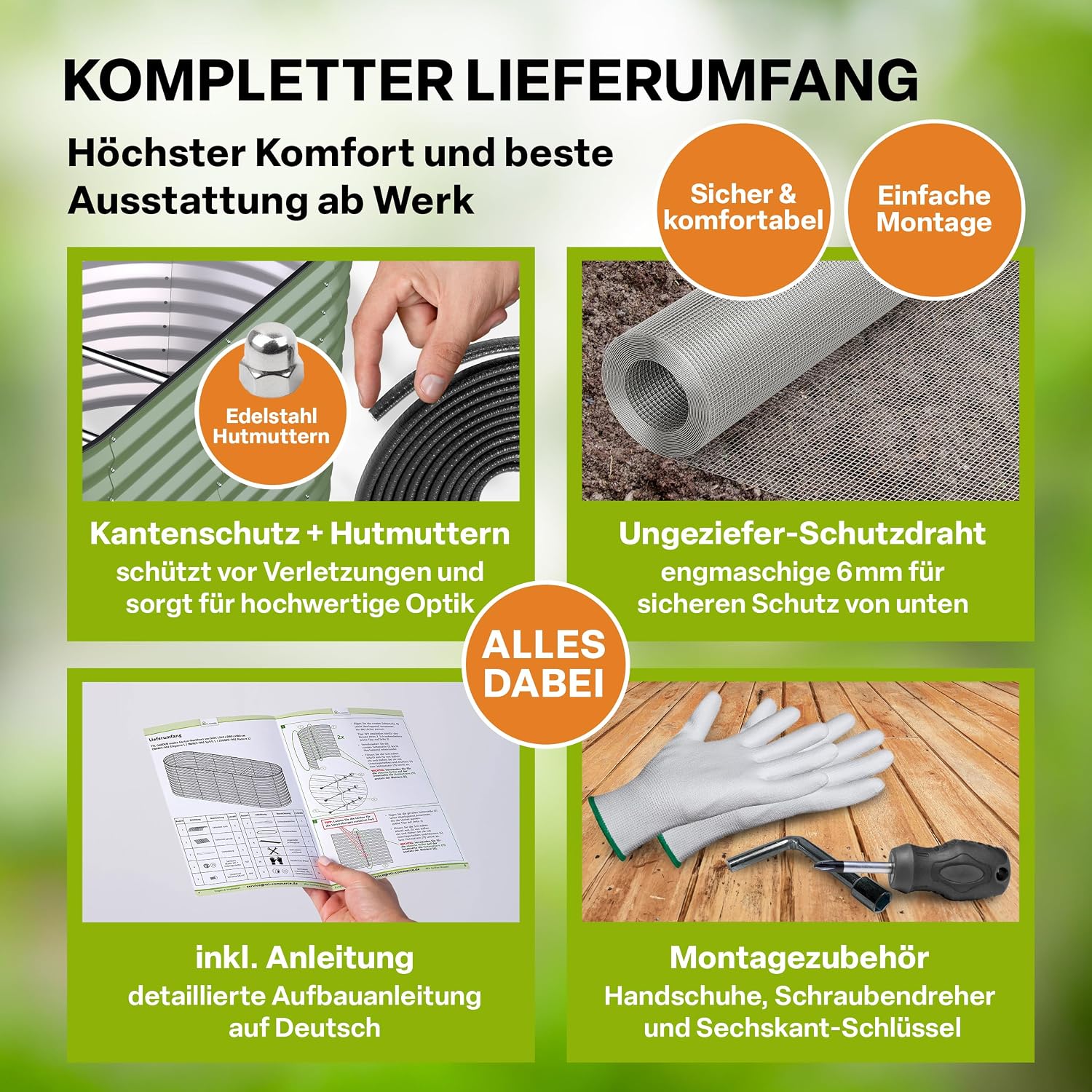 Detalle 2 de TTL GARDEN Nature L Metall-Hochbeet 240x80x80 cm (salbei-grün) – verzinkt & lackiert mit Ungeziefer-Draht