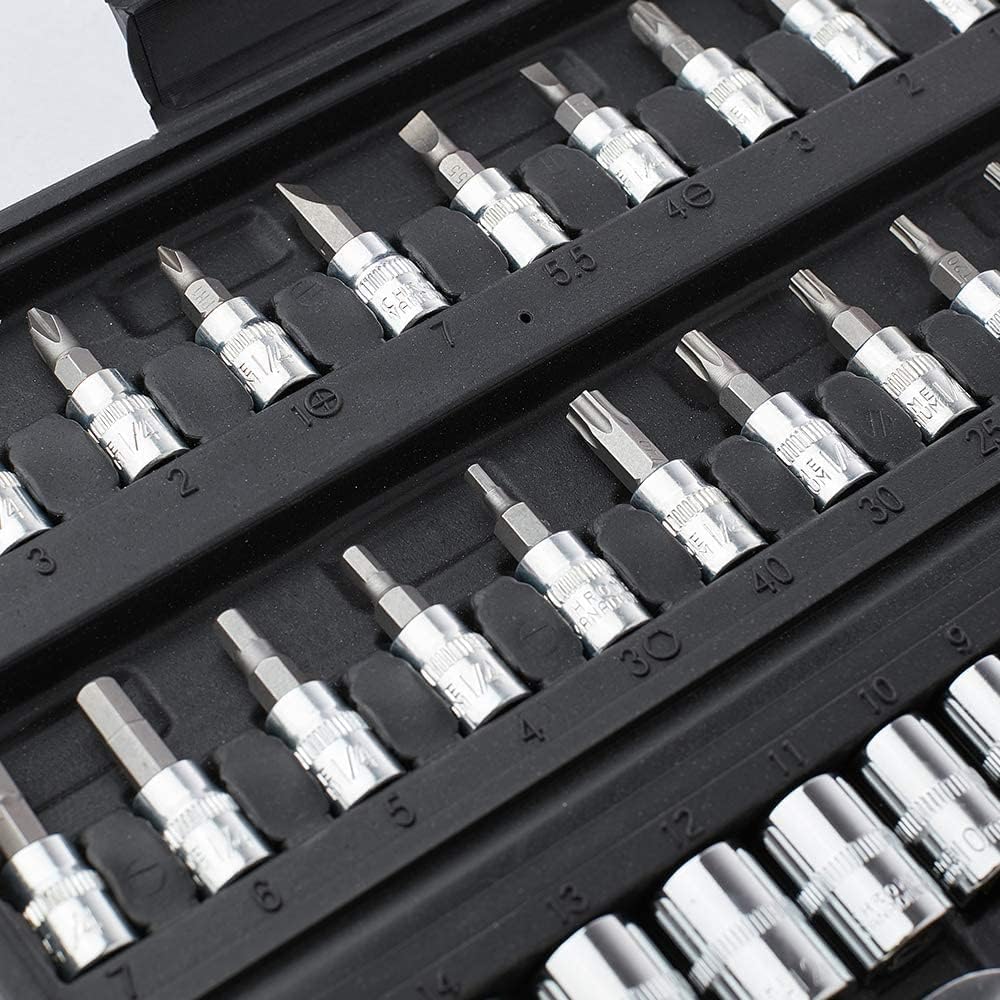 Detalle 2 de Wopeite 46 pezzi Set chiavi a bussola con cricchetto 1/4" in acciaio cromovanadio Cr-V