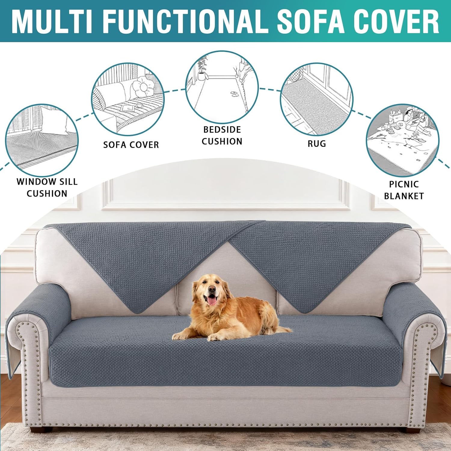 Detalle 2 de BellaHills Sofa Überzug Waschbar – Wasserdicht, rutschfest und universell einsetzbar (90 x 120 cm) grau