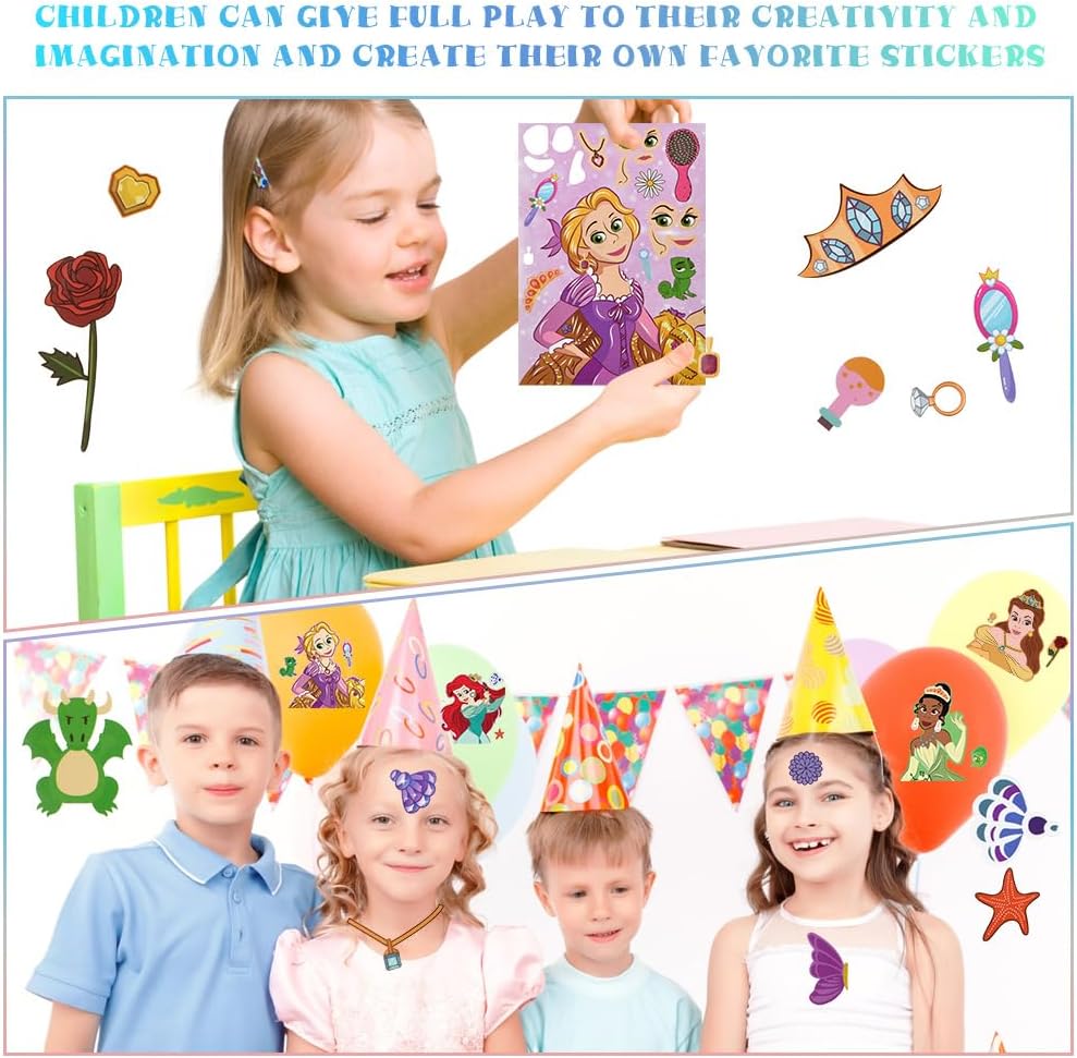 Detalle de OSDUE 32 Pcs Make a Face Sticker Sheets – Princess DIY Stickers for Kids Crafts